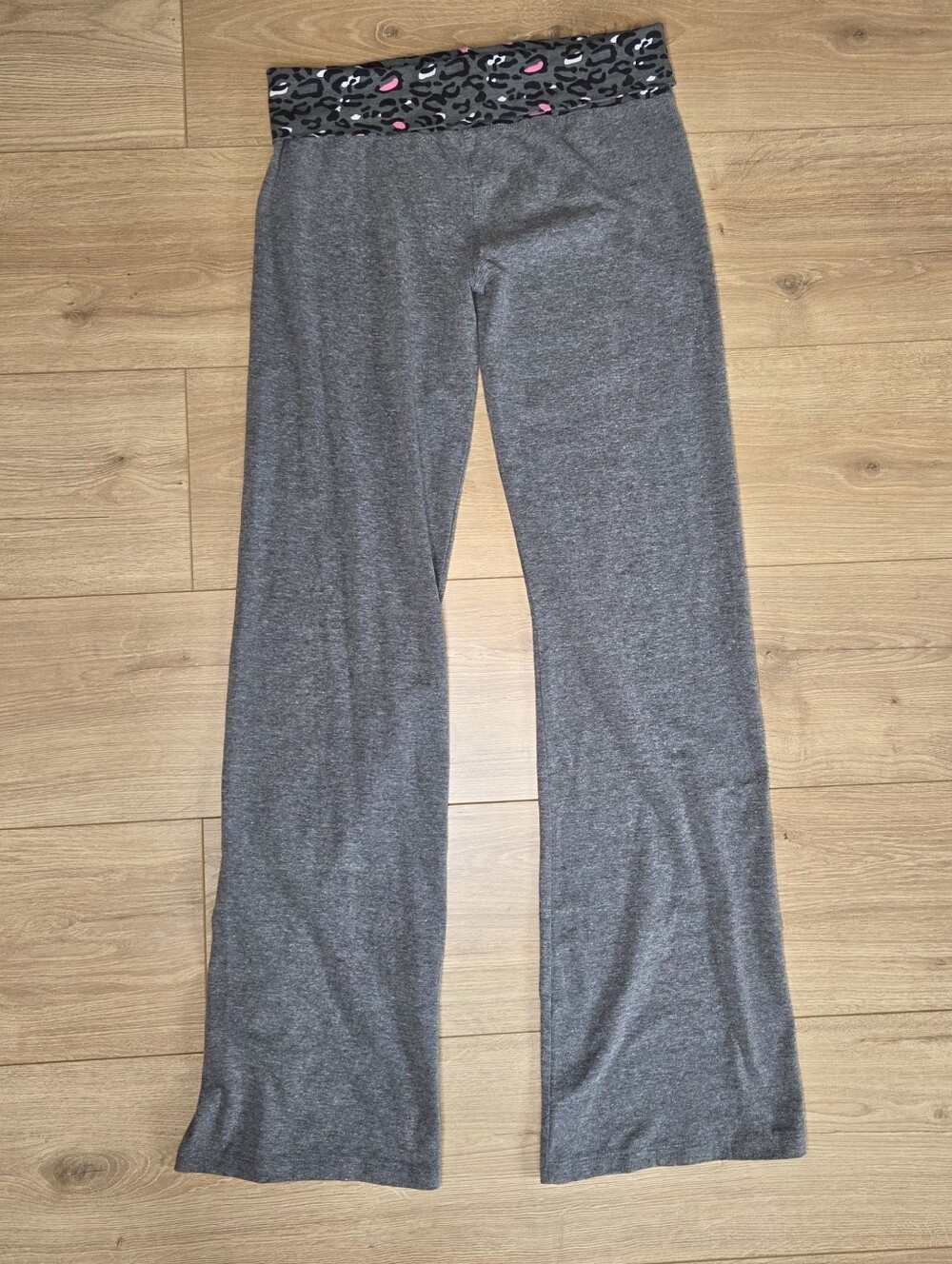 Y2K Gray Pink Leopard Fold Over Yoga Pants